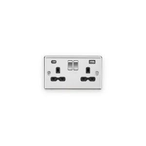 Knightsbridge 13A 2G SP Switched Socket with Dual USB C+A 5V DC 4.0A [shared] - Polished Chrome with Black Insert