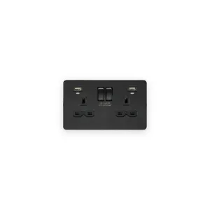 Knightsbridge 13A 2G Switched Socket, Dual USB (2.4A) With LED Charge Indicators - Matt Black