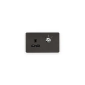 Knightsbridge SFR9LOCKSB smoked bronze key lockable socket with black insert and ON OFF markings