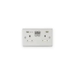 Knightsbridge 13A DP Switched Socket With Dual USB A+A [1 Port 18W FASTCHARGE] - Brushed Chrome With White Insert
