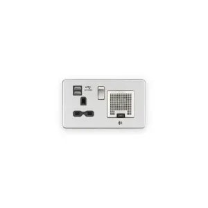 Knightsbridge 13A Socket Bluetooth Speaker and Dual USB A+A (5V DC 2.4A shared) - Brushed Chrome with Black Insert