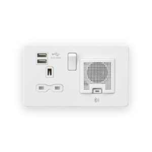 Knightsbridge 13A Socket Bluetooth Speaker And Dual USB A+A (5V DC 2.4A Shared) - Matt White With White Insert