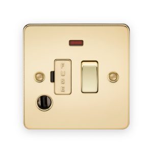 Knightsbridge 13A Switched Fused Spur Unit with Neon & Flex Outlet in Polished Brass