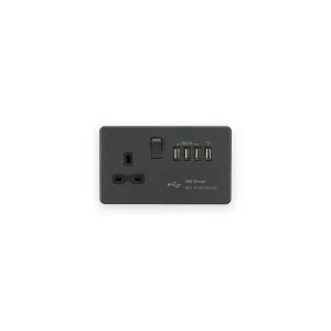 Knightsbridge 13A Switched Socket with Quad USB-A (5V DC 5.1A shared) - Anthracite with Black Insert