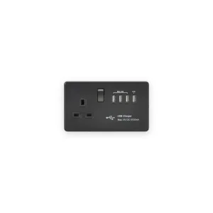 Knightsbridge 13A Switched Socket With Quad USB-A (5V DC 5.1A Shared) - Matt Black With Black Insert