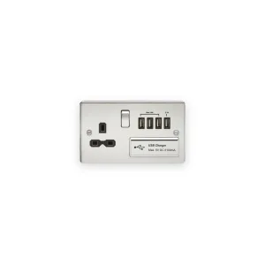 Knightsbridge 13A Switched Socket with Quad USB-A (5V DC 5.1A shared) - Polished Chrome with Black insert