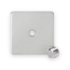 Knightsbridge 1G Dimmer Plate with Matching Metal Dimmer Cap - Brushed Chrome