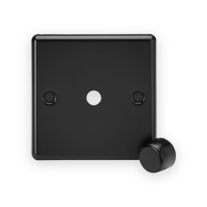 Knightsbridge 1G Dimmer Plate with Matching Metal Dimmer Cap - Matt Black shown with separate dimmer cap
