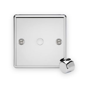 Knightsbridge 1G Dimmer Plate with Matching Metal Dimmer Cap - Polished Chrome shown with separate dimmer cap