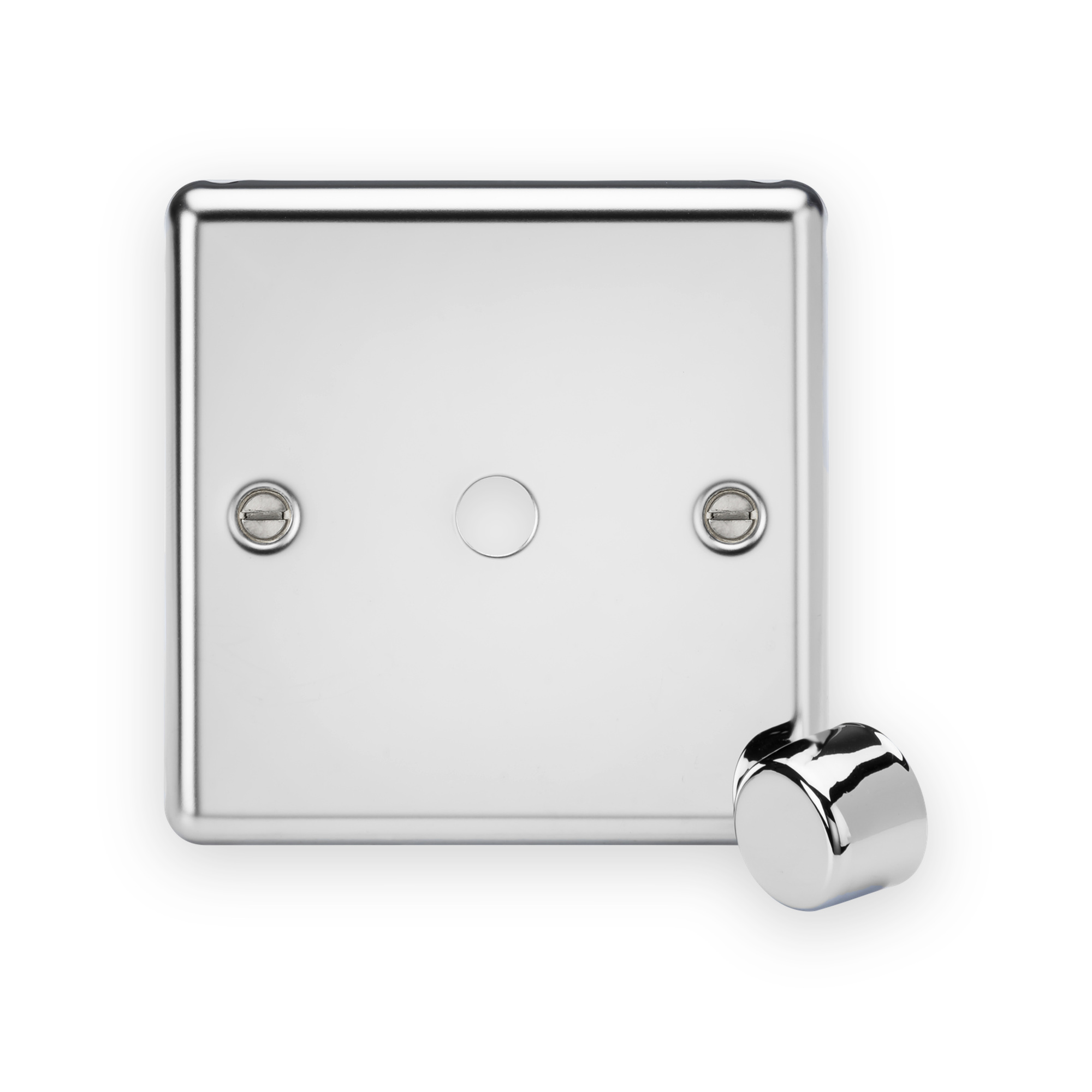 knightsbridge-1g-dimmer-plate-with-matching-metal-dimmer-cap-polished-chrome-cl1dimpc-gallery-01 Knightsbridge 1G Dimmer Plate with Matching Metal Dimmer Cap - Polished Chrome shown with separate dimmer cap