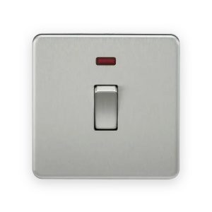 Knightsbridge SF8341NBC 20A double-pole switch with red neon indicator, brushed chrome