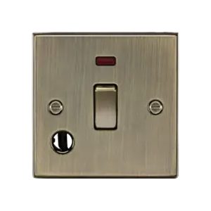Knightsbridge 20A 1G DP Switch With Neon & Flex Outlet - Antique Brass