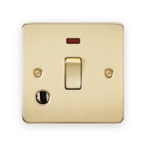 Knightsbridge 20A 1G DP Switch with Neon & Flex Outlet in Brushed Brass
