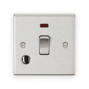 Knightsbridge 20A 1G DP Switch With Neon & Flex Outlet - Brushed Chrome