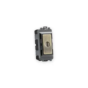 Knightsbridge 20AX 2 Way SP Key Module (Marked EMG LTG TEST) - Antique Brass shown in mounting frame