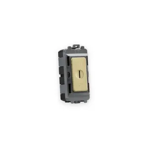 Knightsbridge 20AX 2 Way SP Key Module (Marked EMG LTG TEST) - Brushed Brass shown in mounting frame