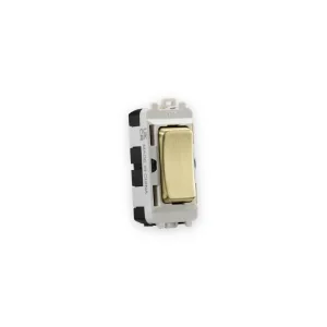 Knightsbridge 20AX 2 Way SP Module (Centre Off) - Brushed Brass shown in mounting frame