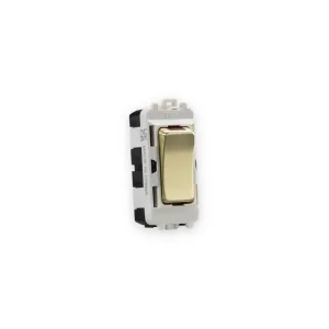 Knightsbridge 20AX DP Grid Module With LED Indicator - Brushed Brass shown in mounting frame