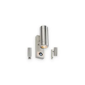 Knightsbridge 230V IP44 2 X GU10 Stainless Steel Up/Down Wall Light with Pir