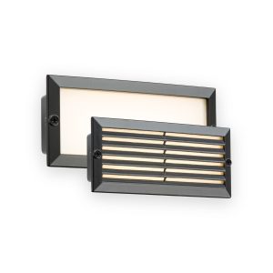 Knightsbridge 230V IP54 5W White LED Recessed Brick Light - Black Fascia shown with plain and louvred fascias