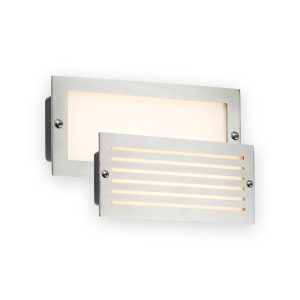Knightsbridge 230V IP54 5W White LED Recessed Brick Light - Brushed Steel Fascia shown with plain and louvred fascias