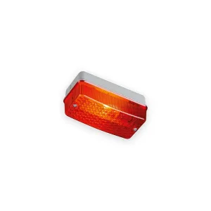 Bulkhead light with red prismatic diffuser and pale aluminium base