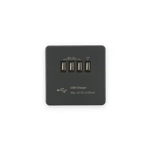 Knightsbridge 230V Quad USB-A Charger Outlet (5V DC 5.1A shared) - Anthracite