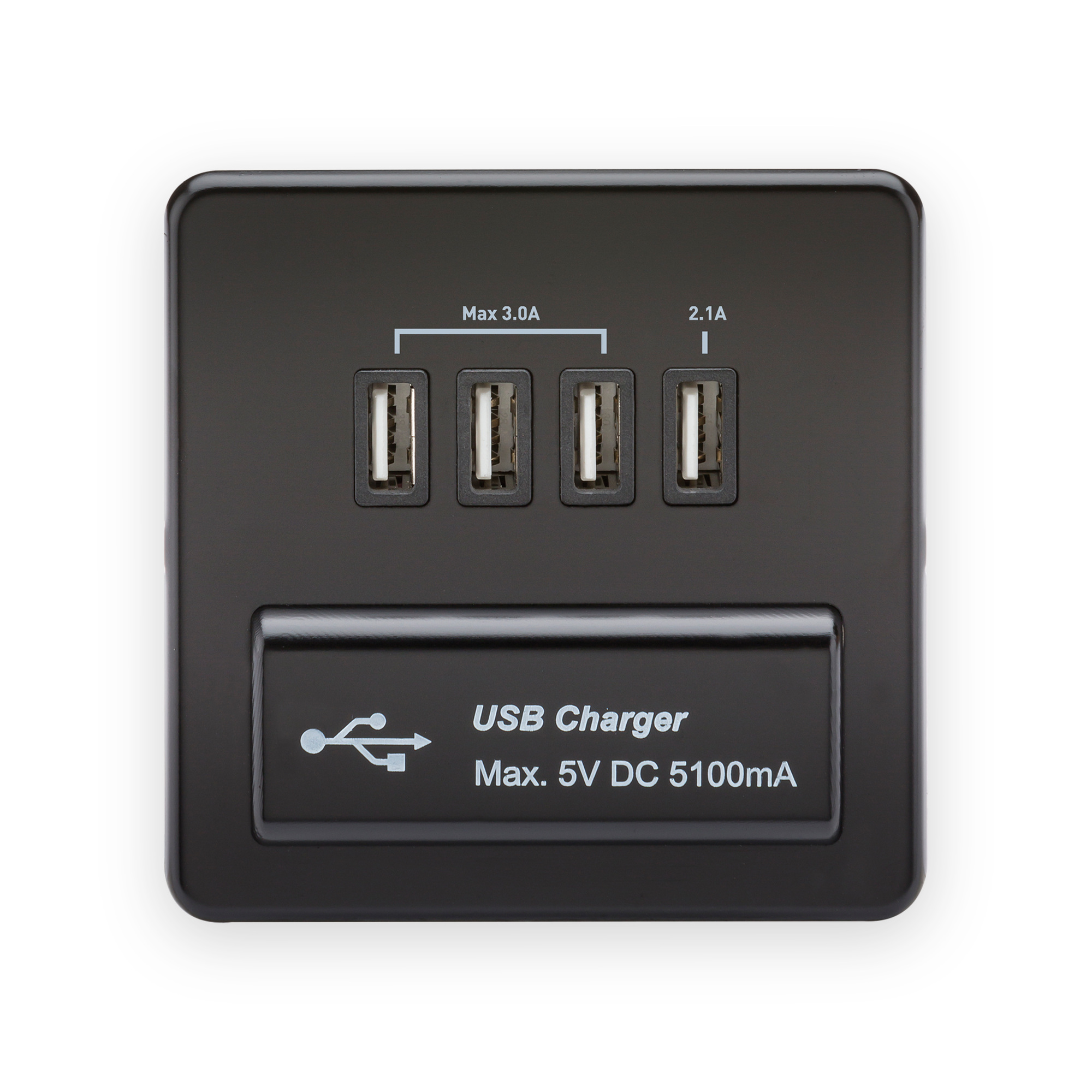 knightsbridge-230v-quad-usb-a-charger-outlet-5v-dc-5-1a-shared-matt-black-with-black-insert-5055832929390-gallery-01 Knightsbridge 230V Quad USB-A Charger Outlet (5V DC 5.1A shared) in Matt Black with Black Insert