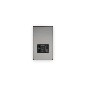 Knightsbridge 230V Shaver Socket with Dual USB A+C [5V DC 2.4A shared] - Black Nickel with Black Insert with shaver apertures and USB A and C ports