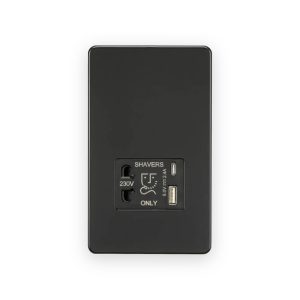 Knightsbridge 230V Shaver Socket with Dual USB A+C [5V DC 2.4A shared] - Matt Black with Black Insert