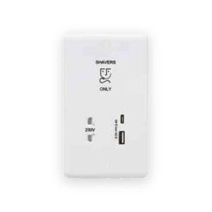 Knightsbridge 230V Shaver Socket with Dual USB A+C (5V DC 2.4A shared, Max. 12W)
