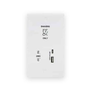 Knightsbridge 230V Shaver Socket with Dual USB A+C (5V DC 2.4A shared, Max. 12W)