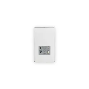 Knightsbridge 230V Shaver Socket with Dual USB A+C [5V DC 2.4A shared] - Polished Chrome with Grey Insert with shaver apertures and USB A and C ports