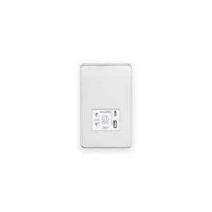 Knightsbridge 230V Shaver Socket with Dual USB A+C [5V DC 2.4A shared] - Polished Chrome with White Insert with shaver apertures and USB A and C ports