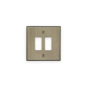 Knightsbridge GDCS2AB antique brass 2 gang grid faceplate with 2 module openings and 2 fixing screws