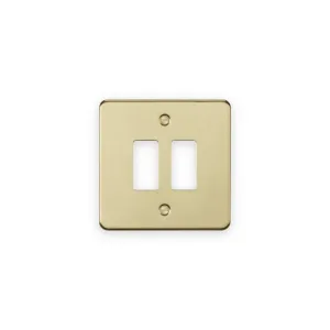 Knightsbridge GDFP002BB brushed brass 2 gang grid faceplate with 2 module openings and 2 fixing screws