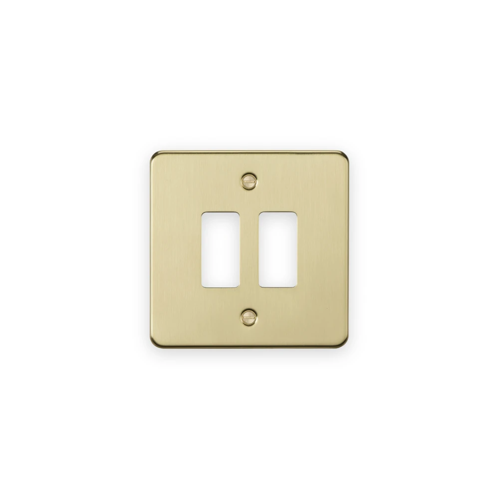 Knightsbridge GDFP002BB brushed brass 2 gang grid faceplate with 2 module openings and 2 fixing screws Knightsbridge GDFP002BB brushed brass 2 gang grid faceplate with 2 module openings and 2 fixing screws