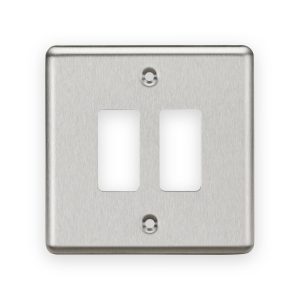 Knightsbridge 2G Grid Faceplate - Rounded Edge Brushed Chrome - GDCL2BC
