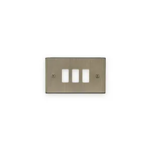 Knightsbridge GDCS3AB antique brass 3 gang grid faceplate with 3 module openings and 2 fixing screws