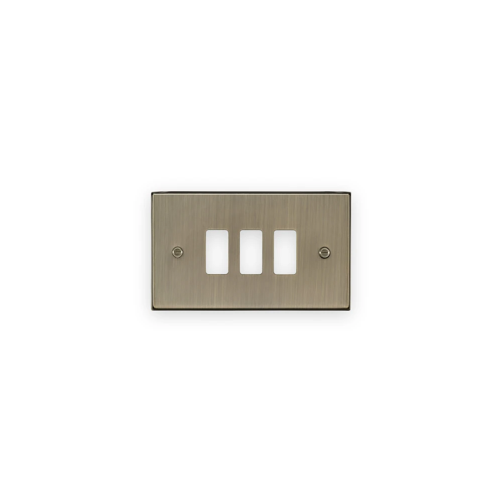 Knightsbridge GDCS3AB antique brass 3 gang grid faceplate with 3 module openings and 2 fixing screws Knightsbridge GDCS3AB antique brass 3 gang grid faceplate with 3 module openings and 2 fixing screws