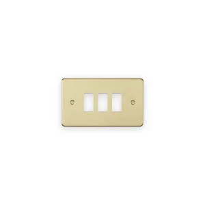 Knightsbridge GDFP003BB brushed brass 3 gang grid faceplate with 3 module openings and 2 fixing screws