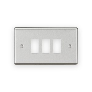 Knightsbridge 3G Grid Faceplate - Rounded Edge Brushed Chrome - GDCL3BC