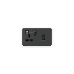 Knightsbridge 45A DP Switch & 13A Socket with Dual USB A+A (5V DC 2.4A shared) - Anthracite with Black Insert