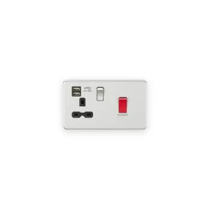 Knightsbridge 45A DP Switch & 13A Socket with Dual USB A+A (5V DC 2.4A shared) - Brushed Chrome with Black Insert