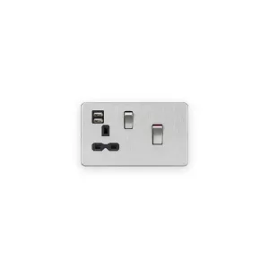 Knightsbridge 45A DP Switch & 13A Socket with Dual USB A+A (5V DC 2.4A shared) - Brushed Chrome with Black Insert