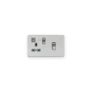 Knightsbridge 45A DP Switch & 13A Socket with Dual USB A+A (5V DC 2.4A shared) - Brushed Chrome with Grey Insert