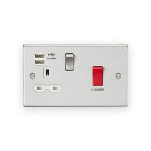 Knightsbridge 45A DP Switch & 13A Socket With Dual USB A+A (5V DC 2.4A Shared) - Brushed Chrome With White Insert - CS8333UBCW
