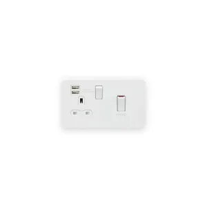 Knightsbridge 45A DP Switch & 13A Socket with Dual USB A+A (5V DC 2.4A shared) - Matt White with White Insert