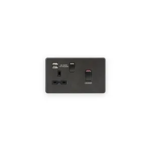 Knightsbridge 45A DP Switch & 13A Socket with Dual USB A+A (5V DC 2.4A shared) - Smoked Bronze with Black Insert