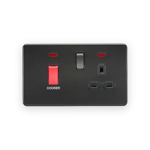 Knightsbridge 45A DP Switch & 13A Socket With Neon - Matt Black With Black Insert